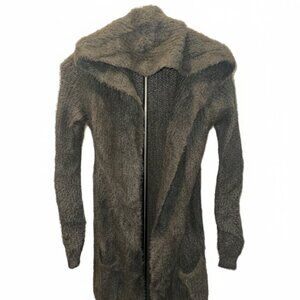 Belle Du Jour Longline Hooded Heather Green/Grey Fly Away Cardigan Sweater